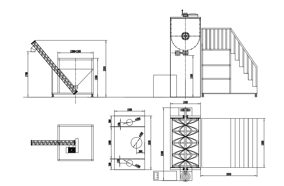 1000L Horizontal Ribbon System with Screw Conveyor
